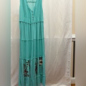 257 - POL Turquoise Duster with Floral Embroidery